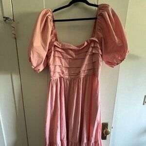 Abercrombie & Fitch Emerson Poplin Puff Sleeve Midi Dress in Pink (Size L)